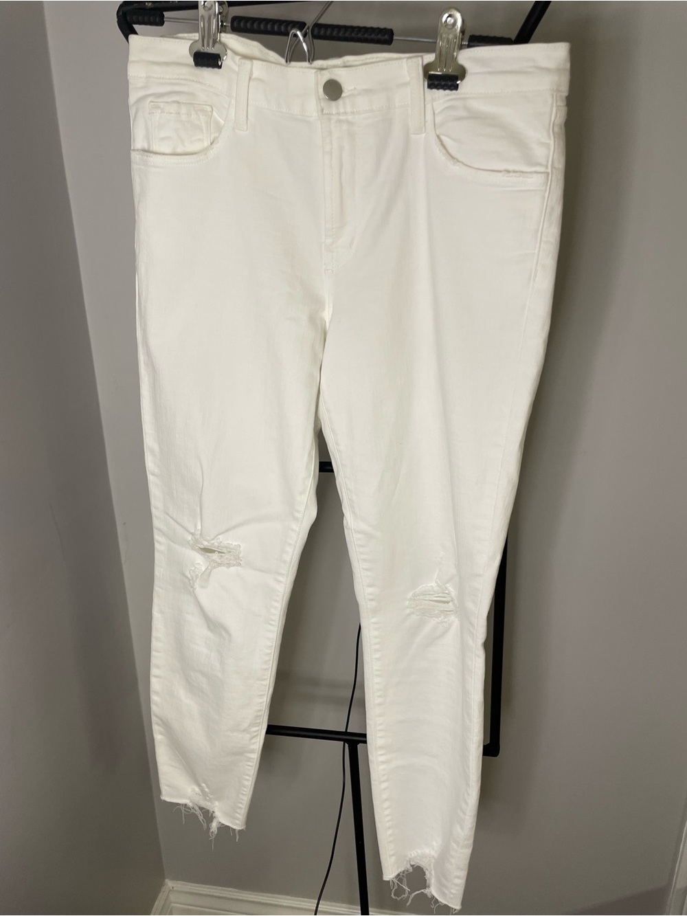 J Brand White Skinny Jeans with Knee Distress